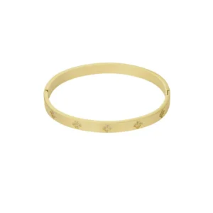 Bangle armband met klavers en strass - Goud