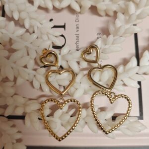 Oorbellen triple hart - Goud