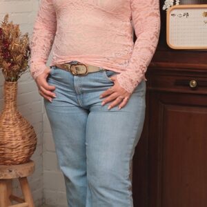 Kanten top v- hals - Licht roze