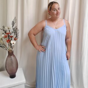 Spaghetti jurk plisse - Licht blauw