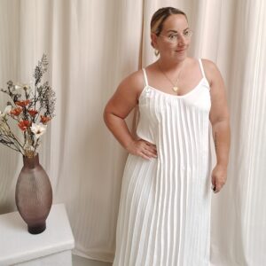 Spaghetti jurk plisse - Off white
