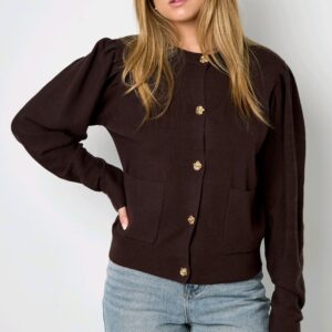Vest met bloemen knoop - Bruin