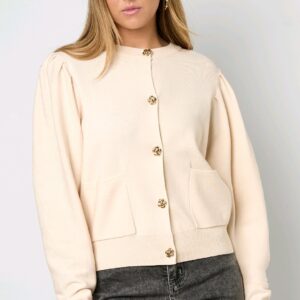 Vest met bloemen knoop - Ecru