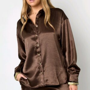 Blouse met zijden look - Bruin
