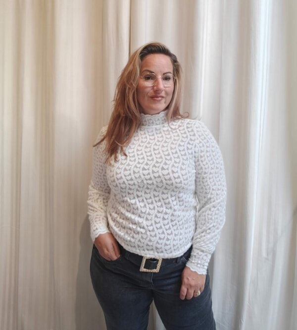 Kanten top met hartjes motief | Wit