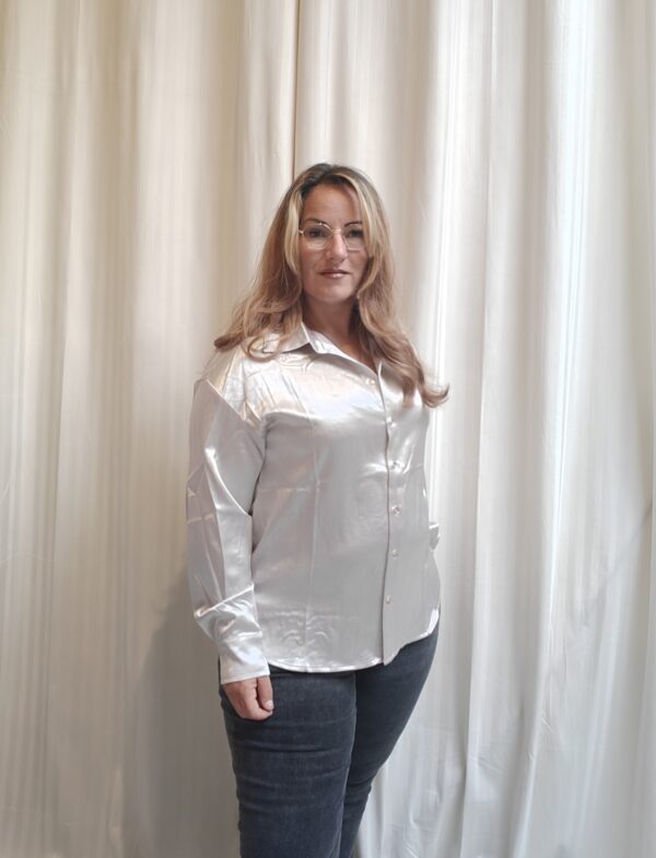 Blouse met zijden look | Offwhite