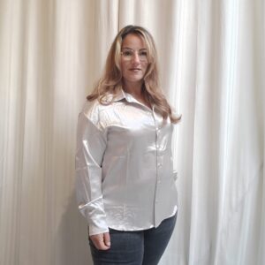 Blouse met zijden look | Offwhite