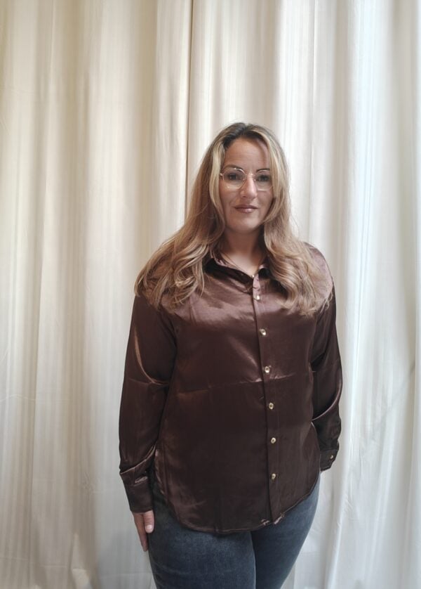 Blouse met zijde look bruin