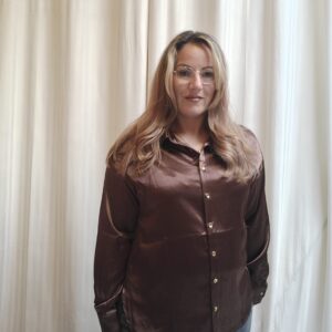 Blouse met zijde look bruin