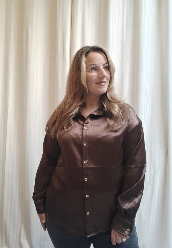 Blouse met zijde look dames | Bruin