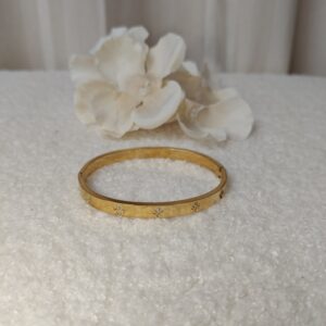 Bangle armband met klavers en strass - Goud